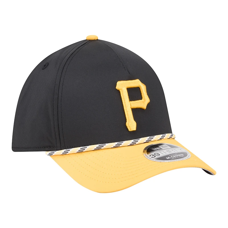 Casquette New Era Flex noire et or Pittsburgh Pirates pour homme, modèle Rope M-Crown A-Frame 39THIRTY