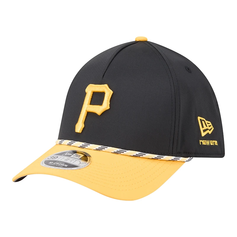Casquette New Era Flex noire et or Pittsburgh Pirates pour homme, modèle Rope M-Crown A-Frame 39THIRTY