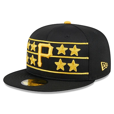 Casquette ajustée 59FIFTY d'entraînement au bâton des Pirates de Pittsburgh 2024 New Era noire pour hommes