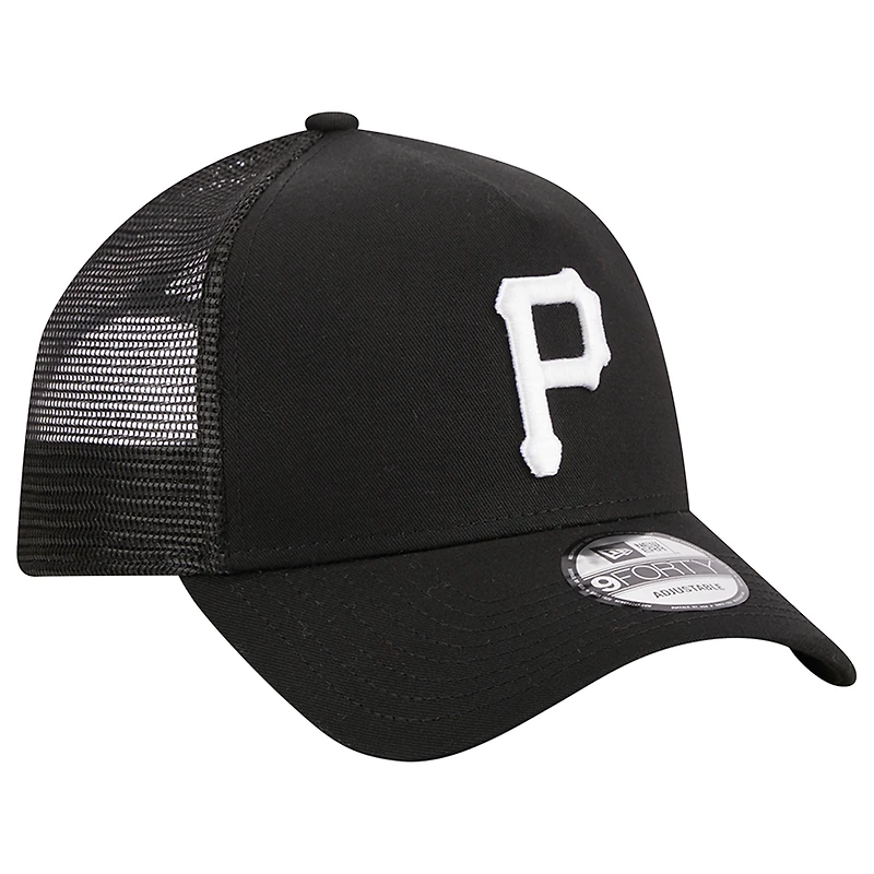 Men's New Era Black Pittsburgh Pirates A-Frame 9FORTY Trucker Adjustable Hat