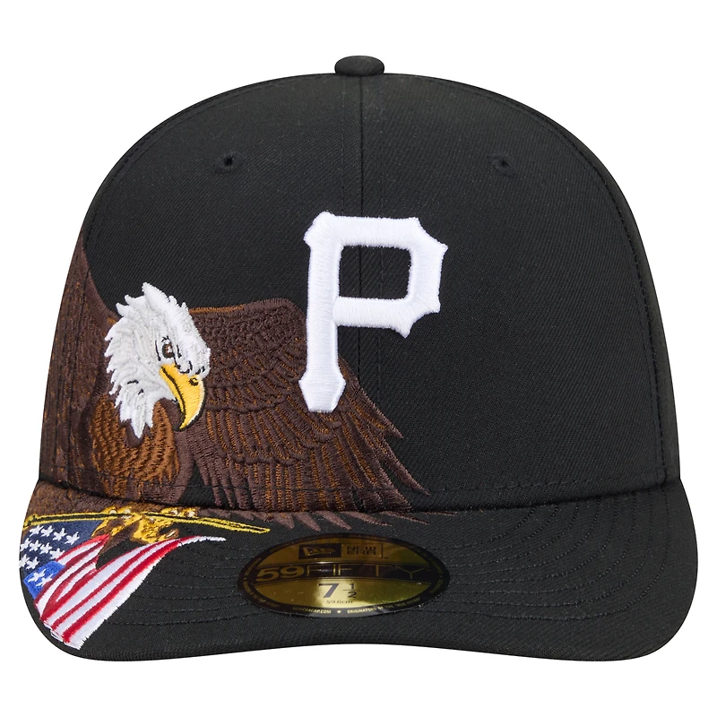 Men's New Era Black Pittsburgh Pirates Americana Bald Eagle Pre-Curved 59FIFTY Fitted Hat