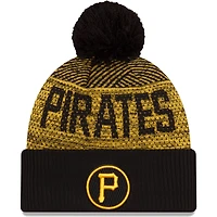 Men's New Era Black Pittsburgh Pirates Authentic Collection Sport Cuffed Knit Hat with Pom