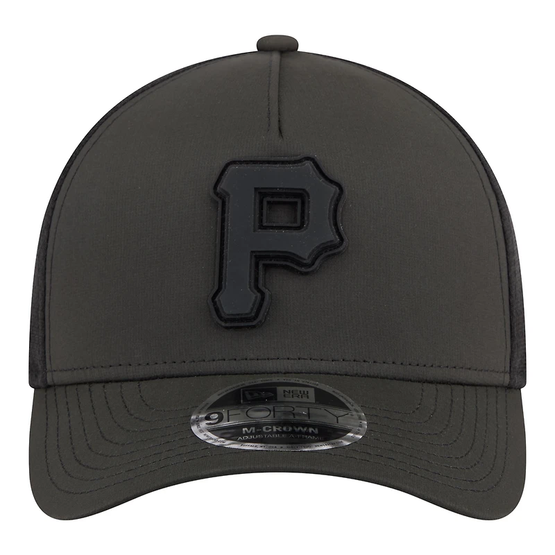 Casquette trucker ajustable New Era 9FORTY noire Pittsburgh Pirates pour homme, avec logo M-Crown et monture en A.