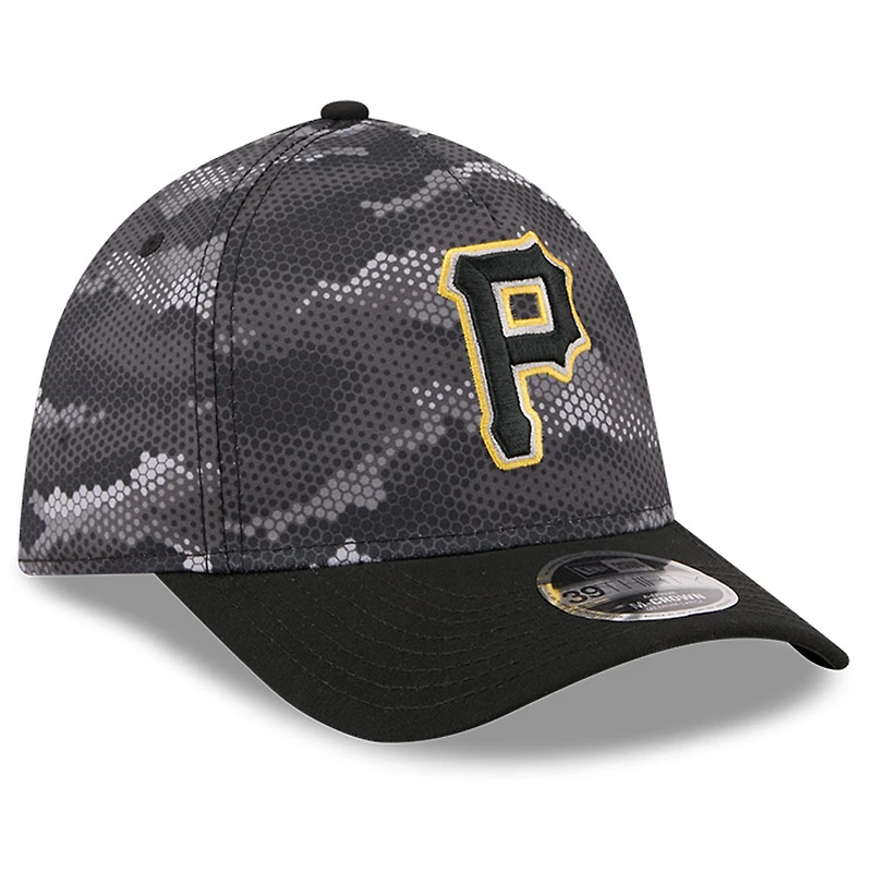 Men's New Era Black Pittsburgh Pirates Camo 39THIRTY A-Frame Flex Hat