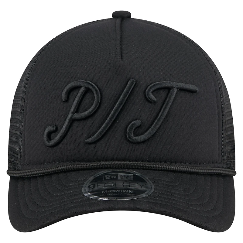 Casquette camionneur ajustable New Era noire City Initial 9FORTY A-Frame M-Crown des Pirates de Pittsburgh pour homme