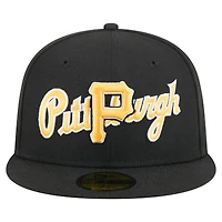 Men's New Era Black Pittsburgh Pirates Overlap 59FIFTY Fitted Hat