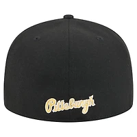 Men's New Era Black Pittsburgh Pirates Overlap 59FIFTY Fitted Hat