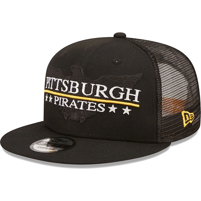 Men's New Era Black Pittsburgh Pirates Patriot Trucker 9FIFTY Snapback Hat