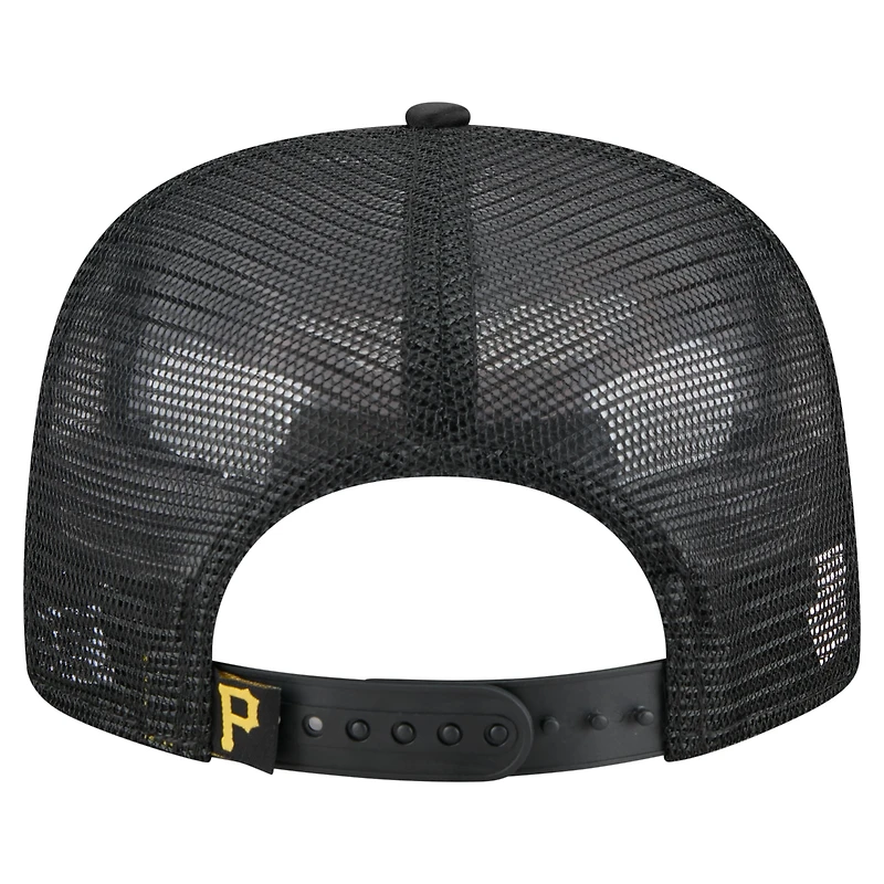 Casquette de golf ajustable noire New Era pour homme, motif rétro en satin des Pirates de Pittsburgh