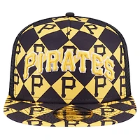 Men's New Era Black Pittsburgh Pirates Seeing Diamonds A-Frame Trucker 9FIFTY Snapback Hat