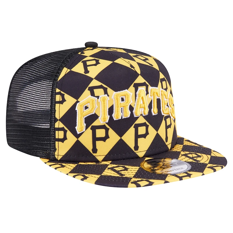 Men's New Era Black Pittsburgh Pirates Seeing Diamonds A-Frame Trucker 9FIFTY Snapback Hat