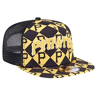 Men's New Era Black Pittsburgh Pirates Seeing Diamonds A-Frame Trucker 9FIFTY Snapback Hat