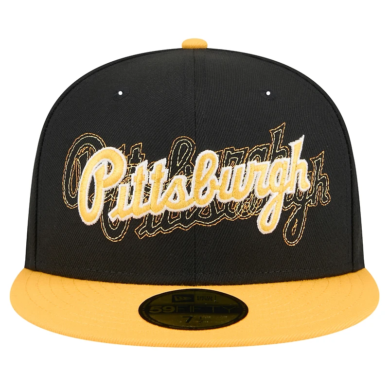 Men's New Era Black Pittsburgh Pirates Shadow Stitch 59FIFTY Fitted Hat