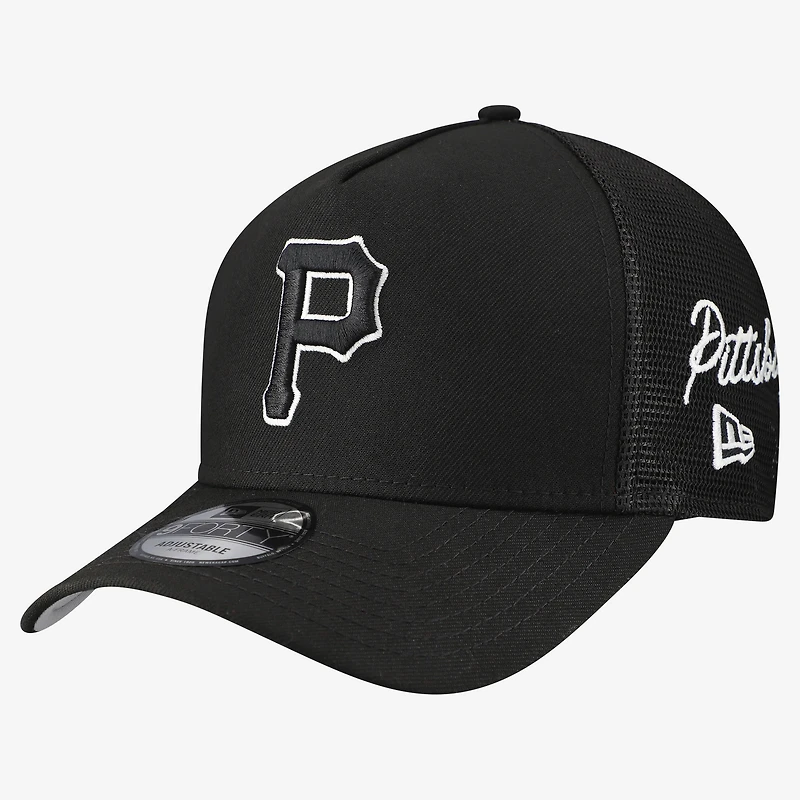 Casquette trucker ajustable New Era noire Pittsburgh Pirates pour homme, modèle 9FORTY, logo A-Frame