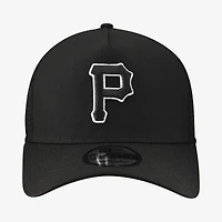 Men's New Era Black Pittsburgh Pirates Side Script 9FORTY A-Frame Trucker Adjustable Hat