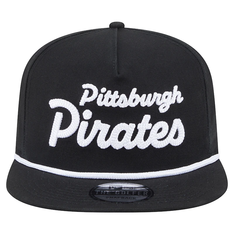 Casquette snapback de golfeur à texte de l'équipe des Pirates de Pittsburgh noire New Era pour homme