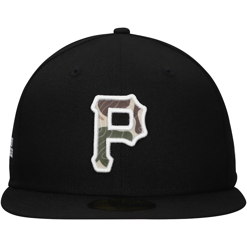 Men's New Era Black Pittsburgh Pirates Troop Chant Camo Undervisor 59FIFTY Fitted Hat