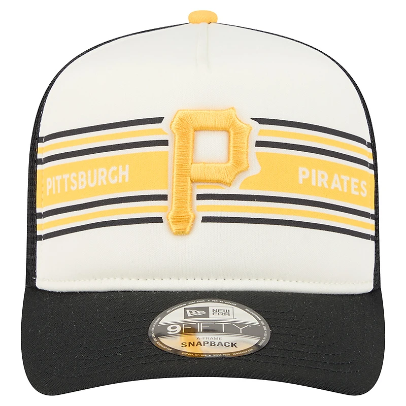 Casquette snapback A-Frame 9FIFTY Trucker pour homme New Era crème/noir avec bannière des Pirates de Pittsburgh