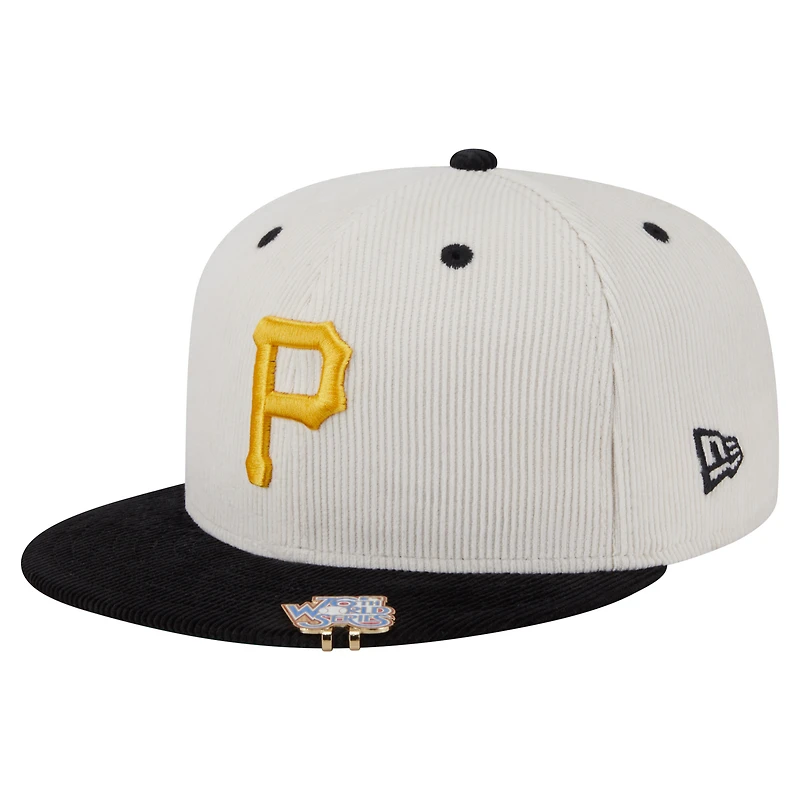 Men's New Era Cream/Black Pittsburgh Pirates Two-Tone Corduroy 59FIFTY Fitted Hat