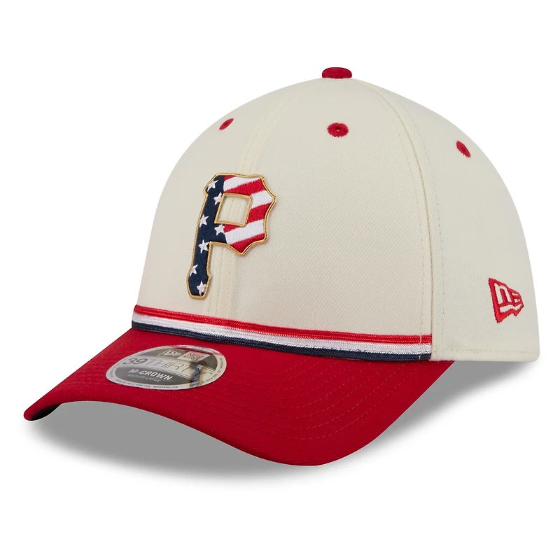 Men's New Era Cream/Red Pittsburgh Pirates USA 250 Fourth of July 39THIRTY M-Crown Flex Hat