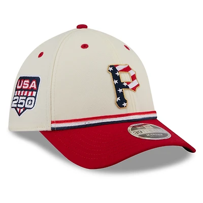 Men's New Era Cream/Red Pittsburgh Pirates USA 250 Fourth of July 39THIRTY M-Crown Flex Hat