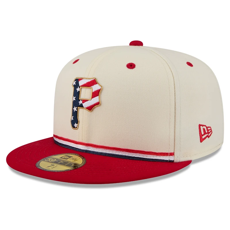 Casquette ajustée New Era crème/rouge Pittsburgh Pirates USA 250 Fourth of July 59FIFTY pour homme