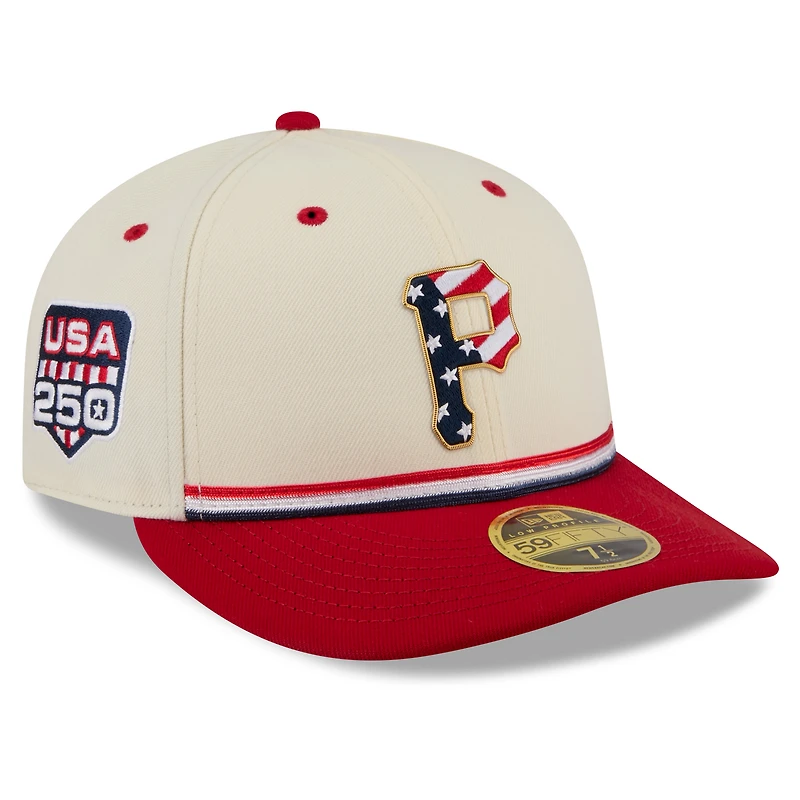 Casquette ajustée New Era crème/rouge Pittsburgh Pirates USA 250 Fourth of July, profil bas, modèle 59FIFTY pour homme