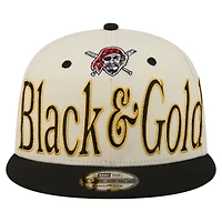 Men's New Era Cream Pittsburgh Pirates Oversized Slogan 9FIFTY Snapback Hat