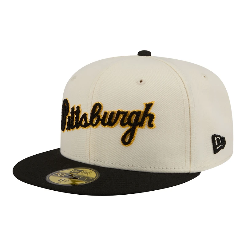 Men's New Era Cream Pittsburgh Pirates Two-Tone Stitch 59FIFTY Fitted Hat