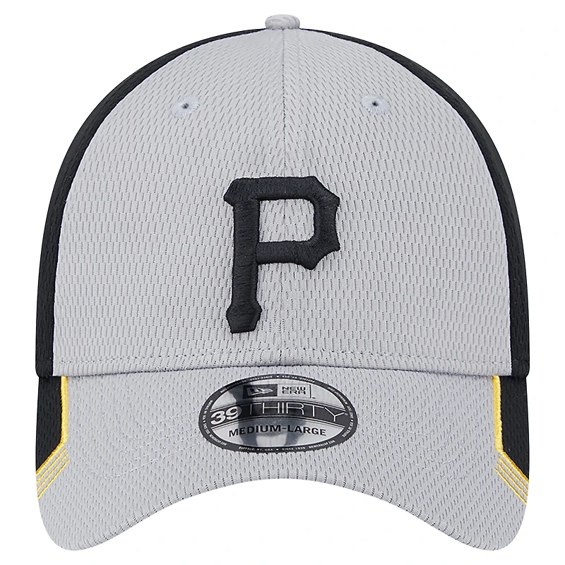 Casquette flexible 39THIRTY à bordure de visière des Pirates Pittsburgh New Era pour hommes, gris/noir