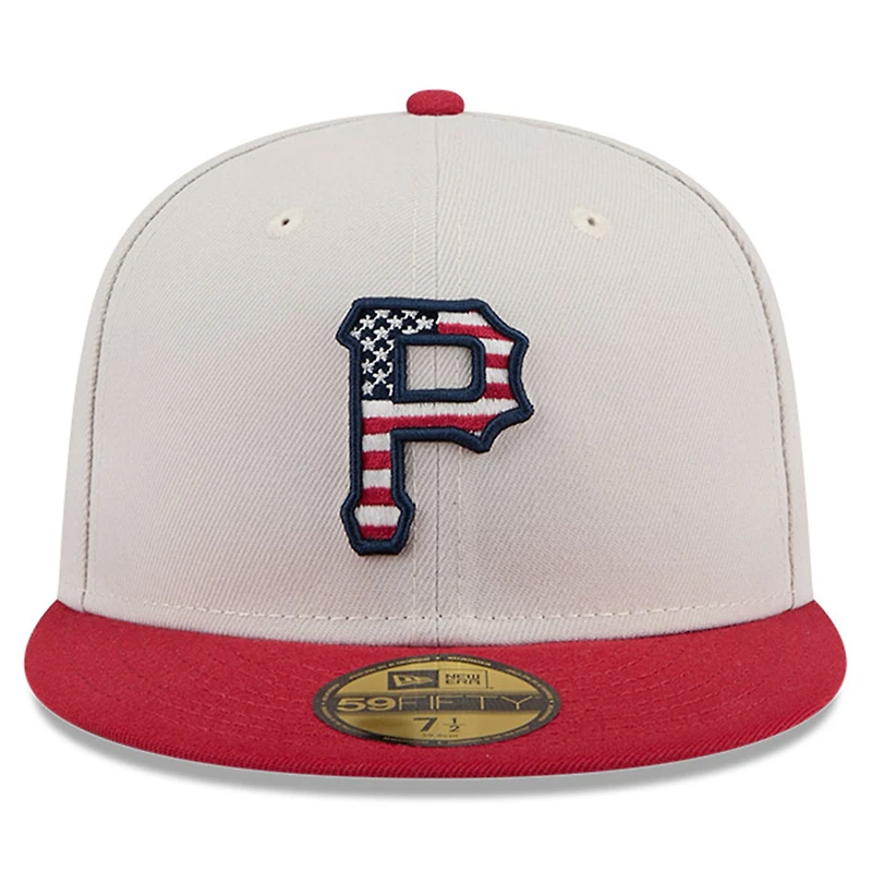 Casquette ajustée 59FIFTY du 4 juillet New Era pour hommes, kaki/rouge, Pittsburgh Pirates 2024