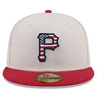 Casquette ajustée 59FIFTY du 4 juillet New Era pour hommes, kaki/rouge, Pittsburgh Pirates 2024