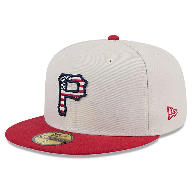 Casquette ajustée 59FIFTY du 4 juillet New Era pour hommes, kaki/rouge, Pittsburgh Pirates 2024