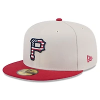 Casquette ajustée 59FIFTY du 4 juillet New Era pour hommes, kaki/rouge, Pittsburgh Pirates 2024