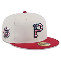 Casquette ajustée 59FIFTY du 4 juillet New Era pour hommes, kaki/rouge, Pittsburgh Pirates 2024