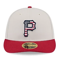 Casquette ajustée 59FIFTY à profil bas du 4 juillet New Era pour hommes, kaki/rouge, Pittsburgh Pirates 2024