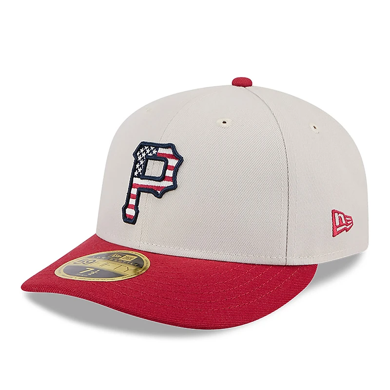 Casquette ajustée 59FIFTY à profil bas du 4 juillet New Era pour hommes, kaki/rouge, Pittsburgh Pirates 2024