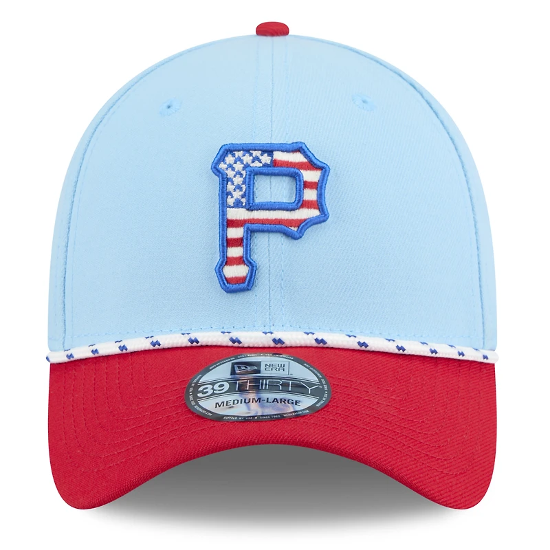 Men's New Era Light Blue/Red Pittsburgh Pirates 2025 Fourth of July 39THIRTY Flex Hat
