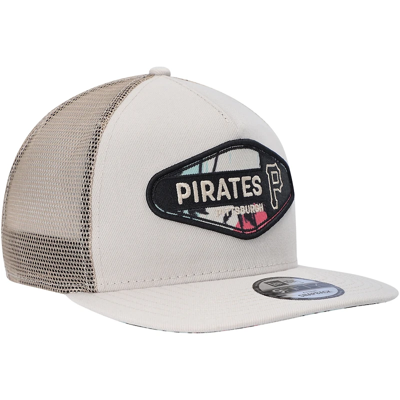Men's New Era Natural Pittsburgh Pirates Retro Beachin' Patch A-Frame Trucker 9FIFTY Snapback Hat