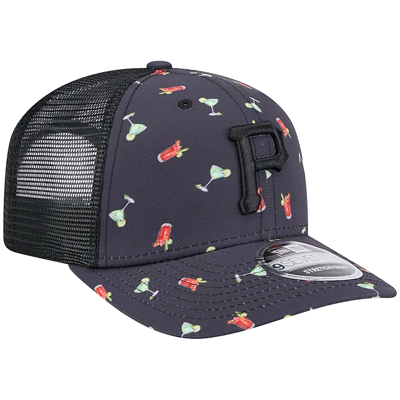 Men's New Era Navy Pittsburgh Pirates Adventure Drinks Pattern 9SEVENTY Stretch-Snap Hat