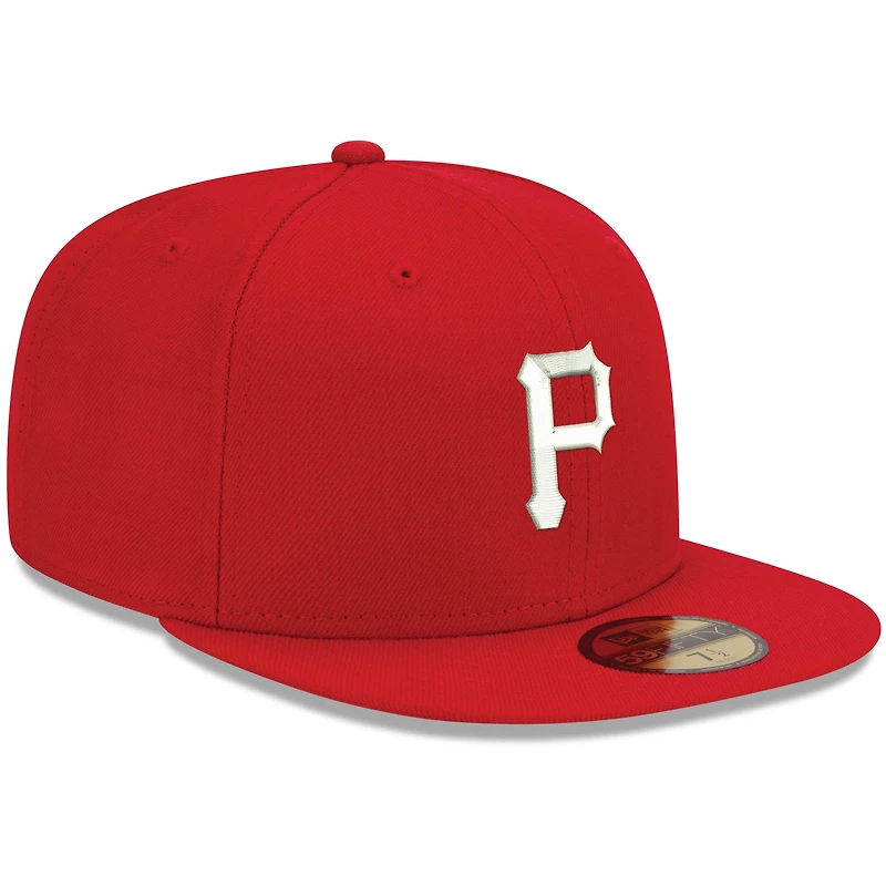 Casquette ajustée 59FIFTY blanche avec logo Pittsburgh Pirates New Era pour homme, rouge