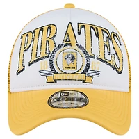 Men's New Era White/Gold Pittsburgh Pirates Distressed 9FORTY A-Frame Adjustable Trucker Hat