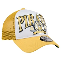 Men's New Era White/Gold Pittsburgh Pirates Distressed 9FORTY A-Frame Adjustable Trucker Hat