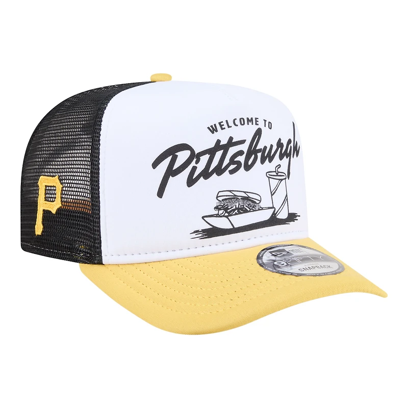 Men's New Era  White/Gold Pittsburgh Pirates Foodie A-Frame 9FIFTY Trucker Snapback Hat