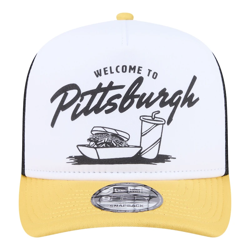 Casquette trucker New Era 9FIFTY Foodie A-Frame blanche et or Pittsburgh Pirates pour homme