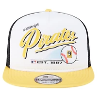 Men's New Era White/Gold Pittsburgh Pirates Retro Script Trucker 9FIFTY Snapback Hat