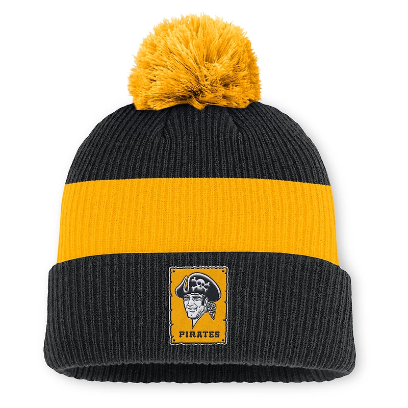Men's Nike Black/Yellow Pittsburgh Pirates Cooperstown Collection Peak Standard Cuffed Knit Hat with Pom