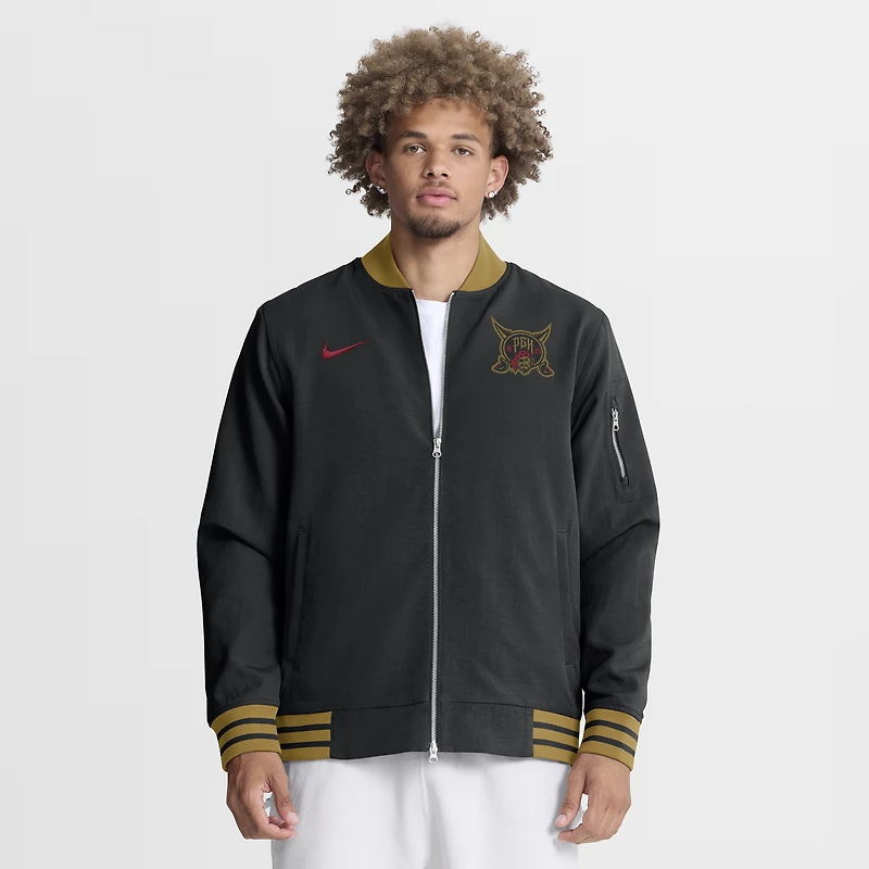 Men's Nike Black Pittsburgh Pirates 2026 City Connect Authentic Collection Relaxed Full-Zip Bomber Jacket
