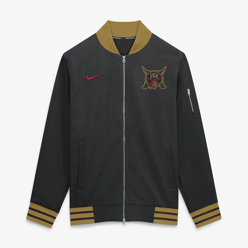 Men's Nike Black Pittsburgh Pirates 2026 City Connect Authentic Collection Relaxed Full-Zip Bomber Jacket
