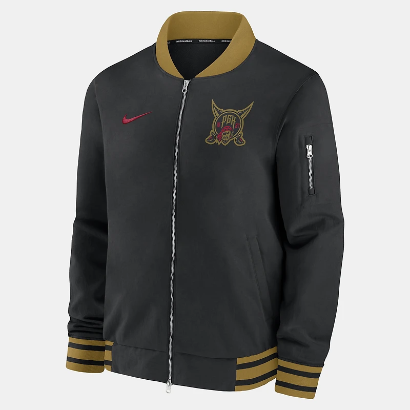 Men's Nike Black Pittsburgh Pirates 2026 City Connect Authentic Collection Relaxed Full-Zip Bomber Jacket